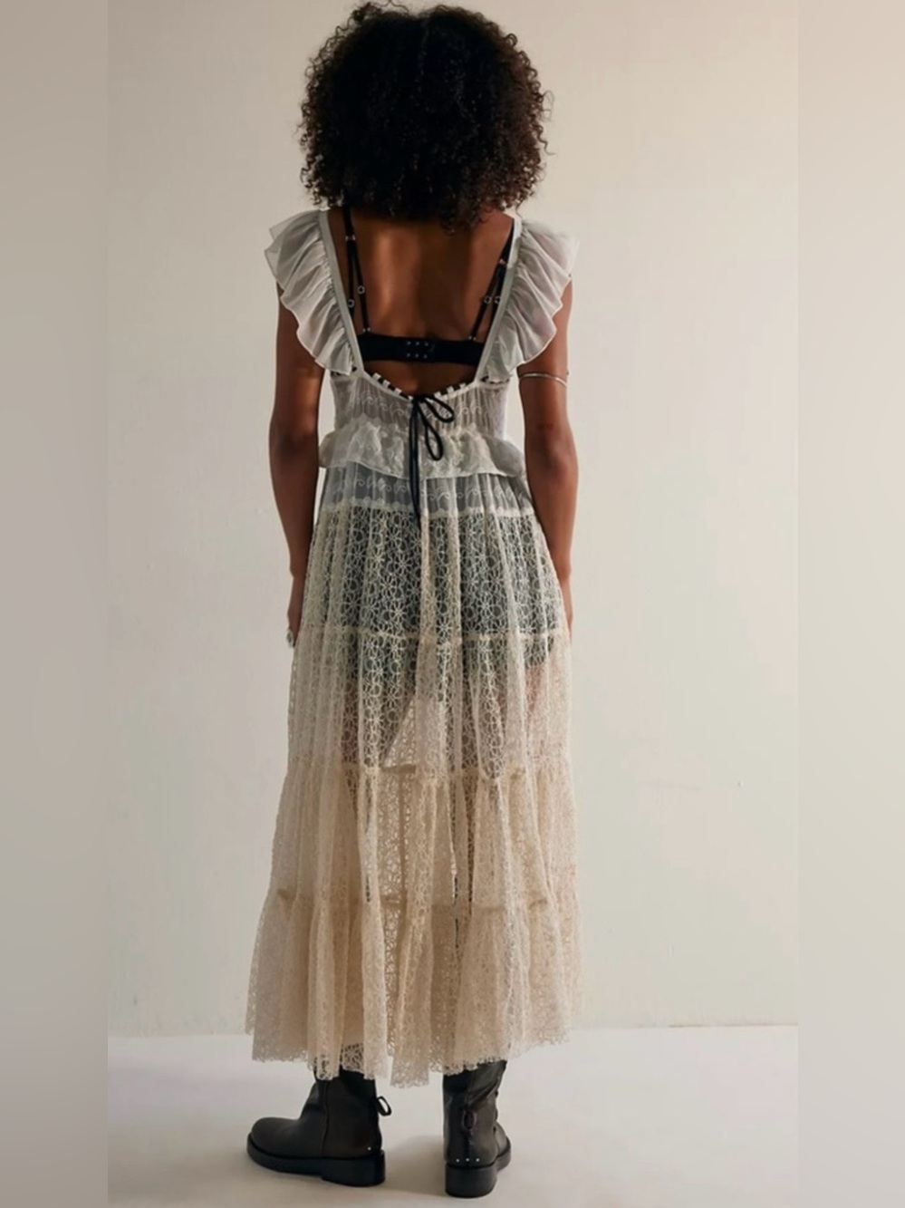 NWT Free People Selena Lace Rosette Open Front Festival Maxi Top Dress, S - Picture 3 of 11
